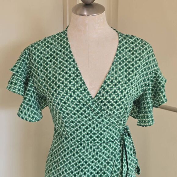 Max Studio Women's Ruffle Crepe High/Low Wrap Midi Dress, Grn/Blue,NWOT, XS - Picture 5 of 9